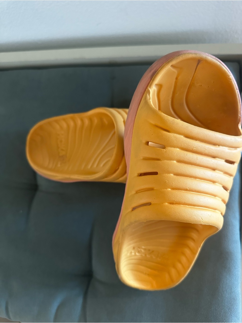 Hoka One One Women's Slide Sandals in Yellow and Pink - Picture 4 of 7